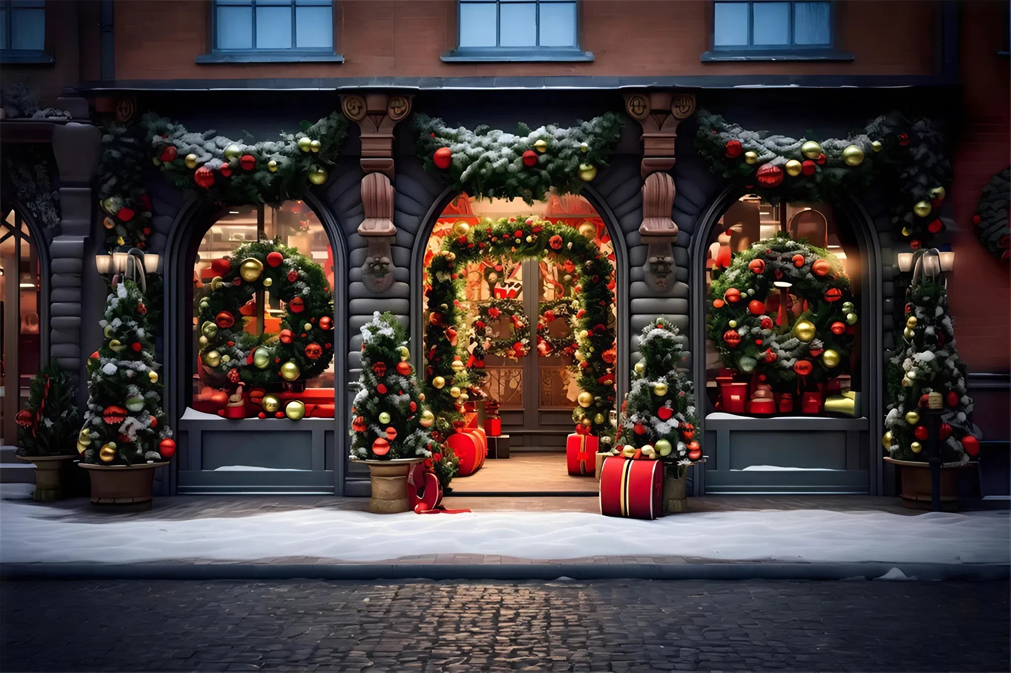 Festive retail window display with warm lighting, created by an interior painter in Grover Beach, CA