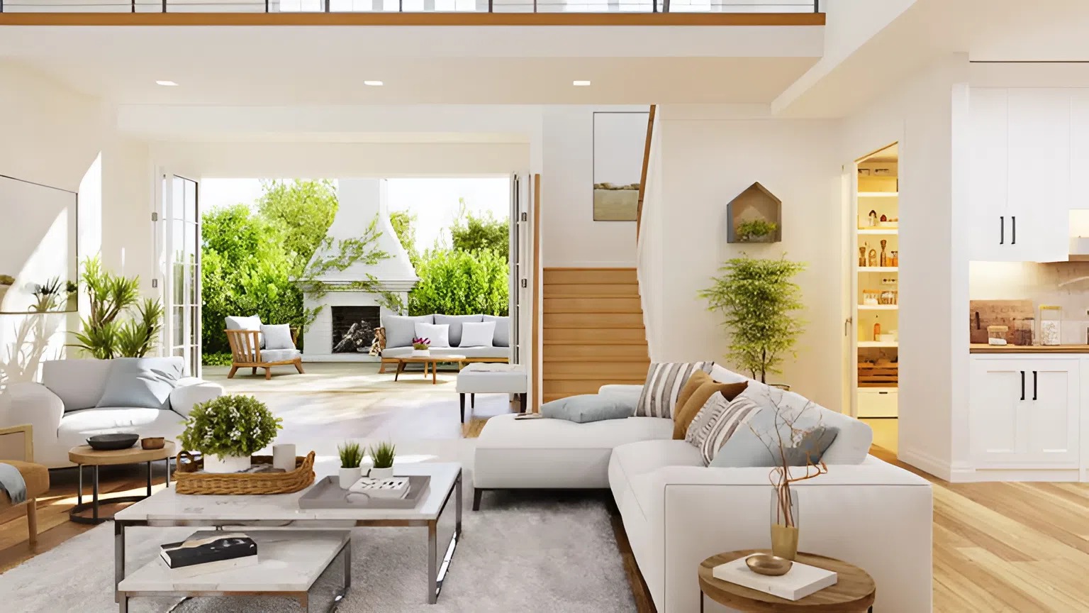 Living room with warm white walls, soft greige accents, and natural wood finishes by a house painter in Avila Beach, CA.