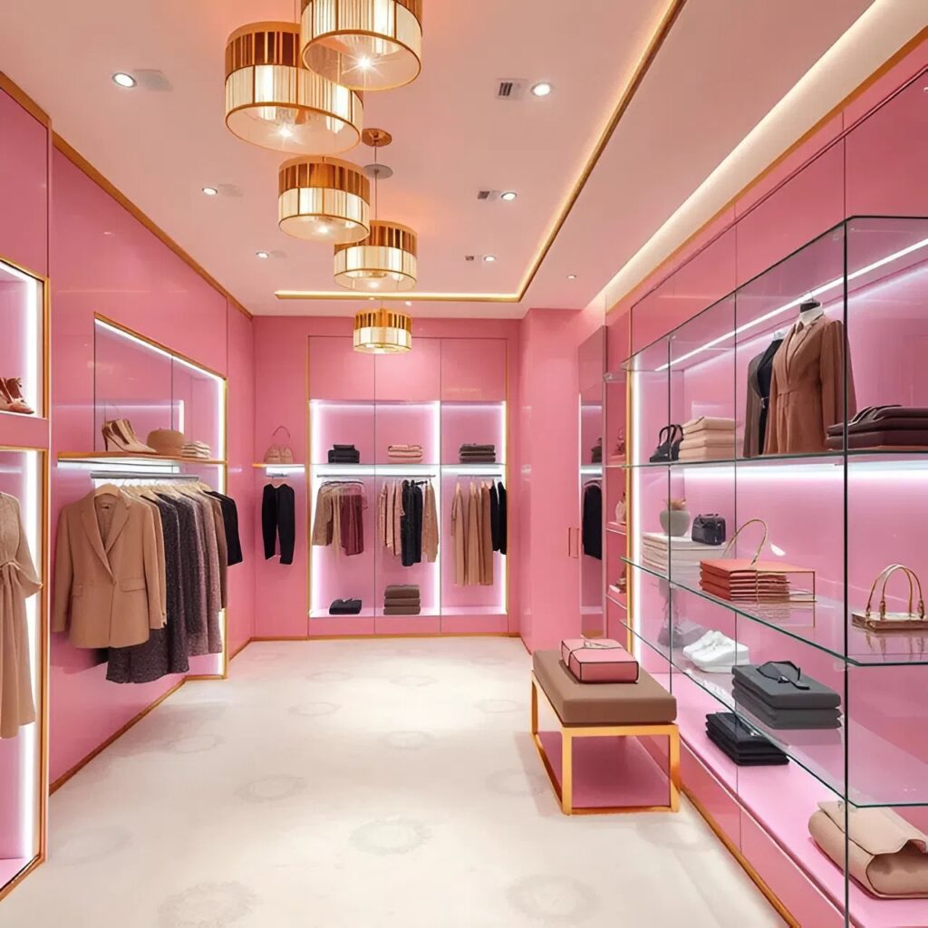 Bold pink retail interior with smooth, high-quality painted walls and a consistent finish by a painting company in Avila Beach, CA