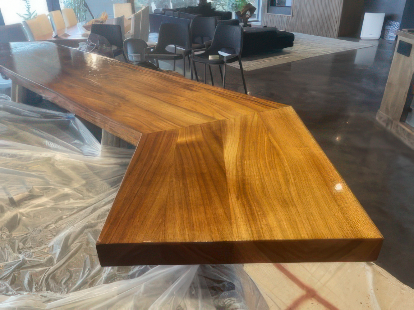 Stained wood countertop and bar refinishing project Stained wood countertop and bar