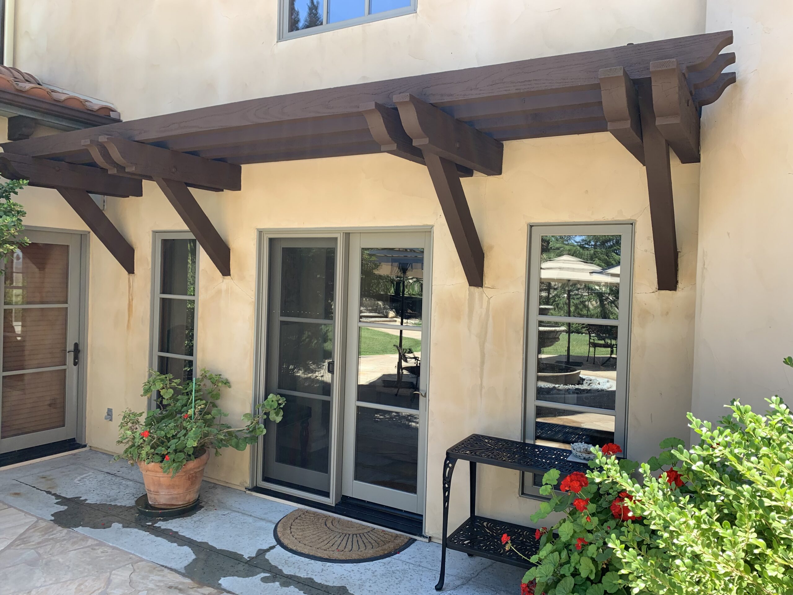 Backyard pergola with stained wood ceiling project Backyard pergola with stained ceiling
