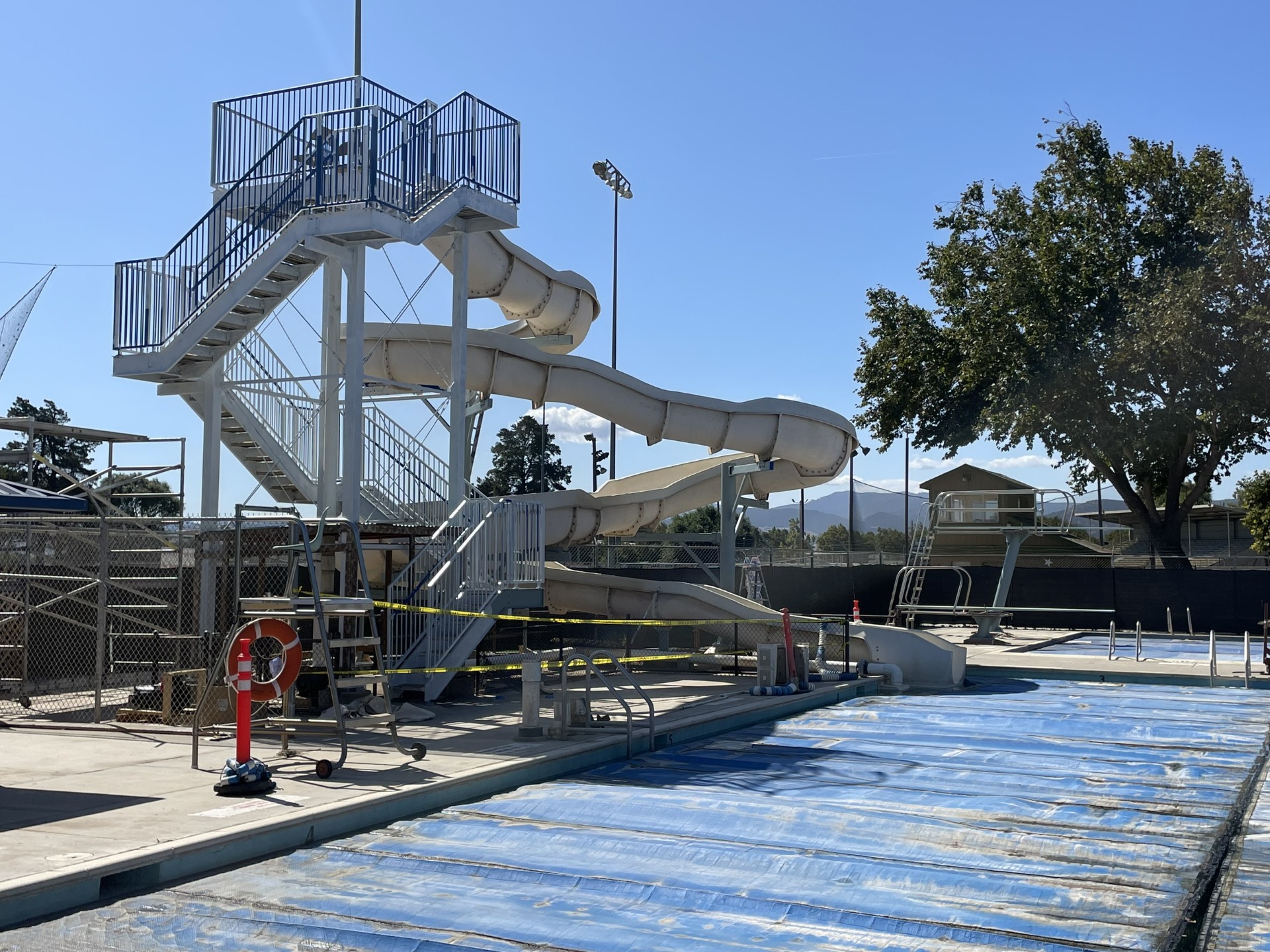 Waterpark slide structure exterior commercial painting Waterpark slide structure exterior