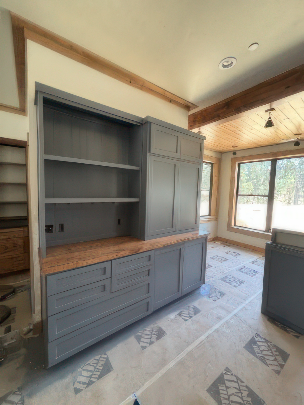 Refinished built-in cabinet painting close-up Refinished built-in cabinet