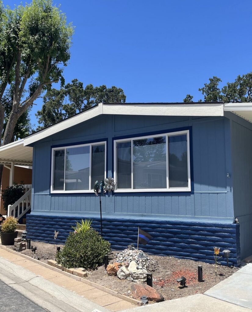 Light blue mobile home exterior painting San Luis Obispo Light blue mobile home exterior