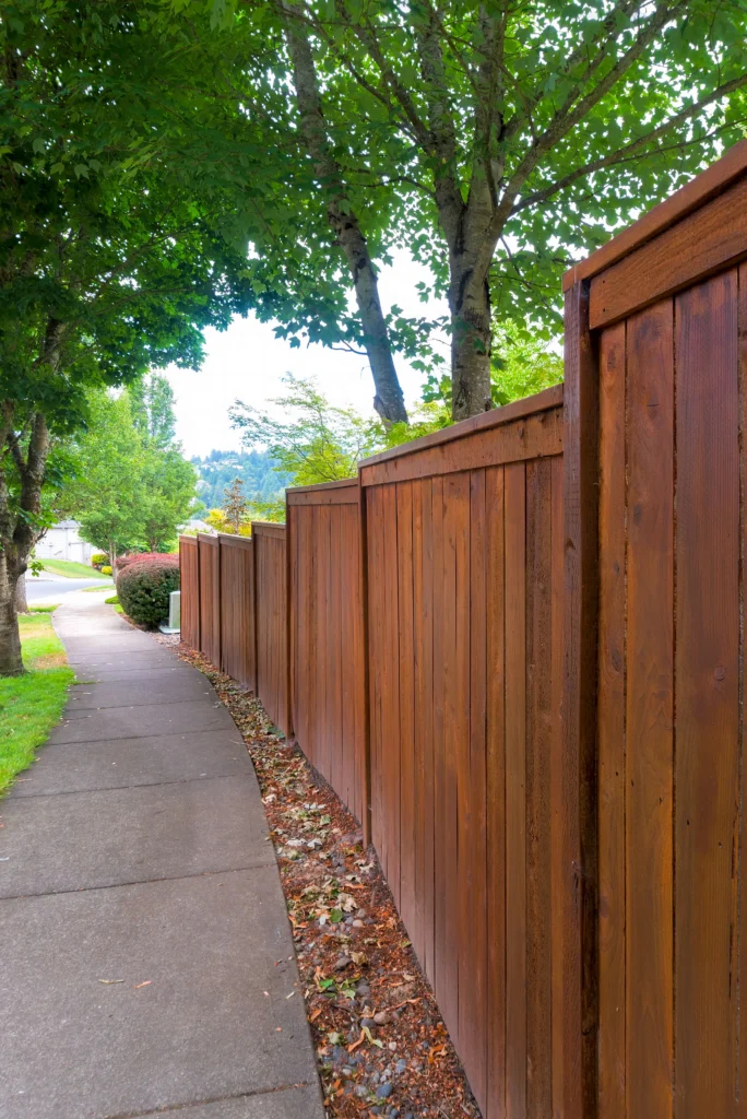 Stained wood privacy fence painting project Paso Robles California Stained wood privacy fence Paso Robles